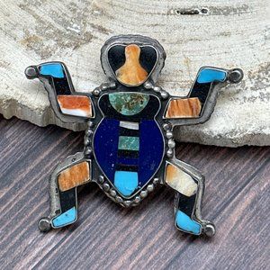 Vintage FEDERICO JIMENEZ Lapis Turquoise Multi-Stone Inlay Knifewing Frog Pin